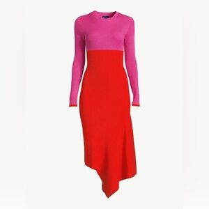 Scoop Brand Two Tone Knit Dress with Asymmetrical Hem